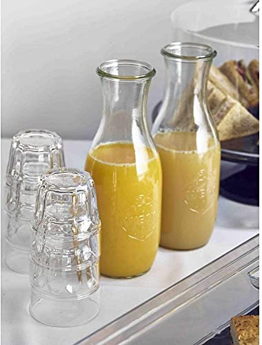 Weck 766 (36 Oz) Juice Glass Jar with Glass Lid, Keep Fresh Lid, Rubber Ring and Steel Clamps 1 Liter Weck Jar Suitable for Juices, Milk, Water, and Wine, Wide Mouth for Classic Pouring