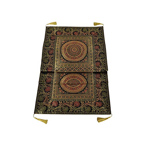 DecorHack by Arusaya Rajasthani Hand Art Mandala Design Work Dining Table Home Decorative Table Runner Linen (Black,60X16 Inch)