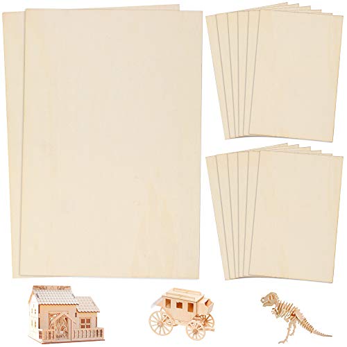 LotFancy Plywood Sheets for Crafts, 14pc Blank Unfinished Basswood Sheets, Thin Rectangle Wood Board Cutouts Pieces, 2 Sizes - 12Pc 150x100mm (6x4in), 2Pc 300x200mm (12x8in)