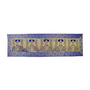 ethnic bohemian table runner for dining table and bed decorative purpose in banaras silk brocade with royal motifs for gifts table linen (blue,60x16 inch)