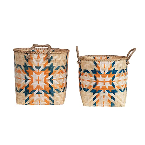 Bloomingville Hand-Woven Bamboo Handles, Multi Color, Set of 2 Basket, 2