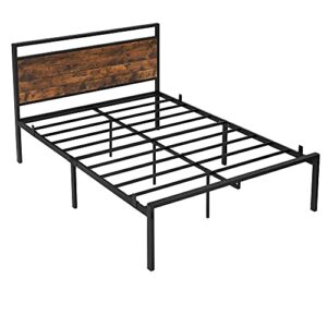 vasagle full size metal bed frame with headboard, no box spring needed platform bed, under-bed storage, industrial style, rustic brown and black urmb912b01