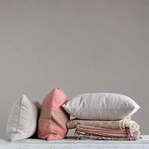 Creative Co-Op Woven Recycled Cotton Blend Plaid, Pink & Tan Color Pillow