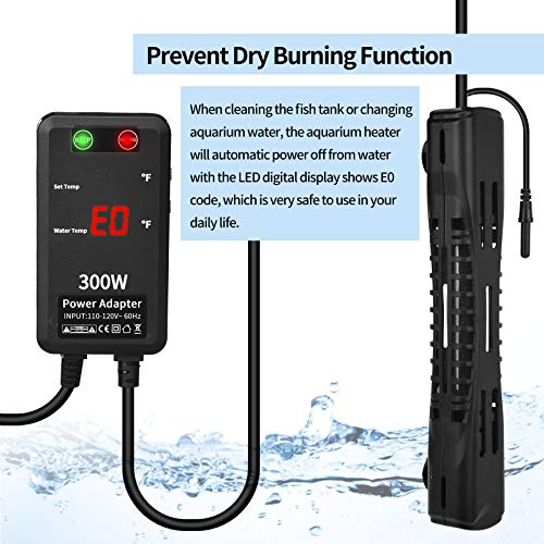 SZELAM Submersible Aquarium Heater,300W Fish Tank Heater with Intelligent Temperature Probe and 2 Suction Cups,Suitable for Marine Saltwater and Freshwater