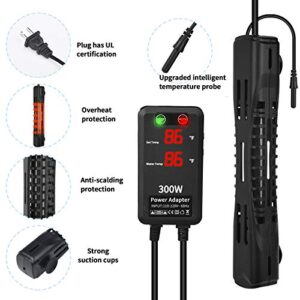 SZELAM Submersible Aquarium Heater,300W Fish Tank Heater with Intelligent Temperature Probe and 2 Suction Cups,Suitable for Marine Saltwater and Freshwater