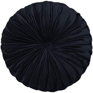 yunnasi round throw pillow velvet pleated filled cushion floor pillow for home sofa chair bed car decor 13 inch (black)