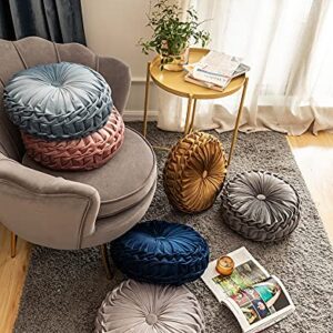 YunNasi Round Throw Pillow Velvet Pleated Filled Cushion Floor Pillow for Home Sofa Chair Bed Car Decor 13 inch (Black)