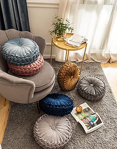 YunNasi Round Throw Pillow Velvet Pleated Filled Cushion Floor Pillow for Home Sofa Chair Bed Car Decor 13 inch (Black)