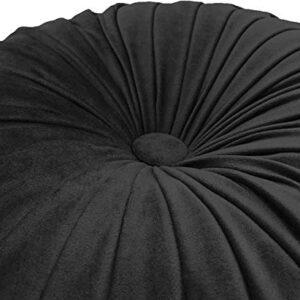 YunNasi Round Throw Pillow Velvet Pleated Filled Cushion Floor Pillow for Home Sofa Chair Bed Car Decor 13 inch (Black)