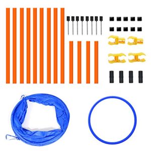 XiaZ Dog Agility Equipments, Obstacle Courses Training Starter Kit, Pet Outdoor Games for Backyard Includes Dog Tunnel, Jumping Ring, High Jumps, 4 Pcs Weave Poles, Pause Box with Carrying Case