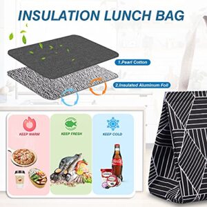 iknoe Insulated Lunch Bag for Women, Durable Wide-Open Foldable & Portable Lunch Tote with Interior Pockets, Water-Resistant Thermal Lunch Cooler for Adults Picnic Beach-Black Rhombus