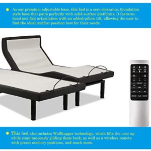 Nutan, 10-Inch Massaging Adjustable Bed Base with Wallhugger Technology, Zero Gravity, Head and Foot Incline, Pillow Tilt, USB Port, Wireless Remote, Split King, Grey