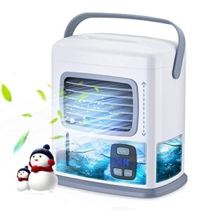 portable air conditioner fan for small room - 3 in 1 personal mini desktop ac evaporative air cooler fan w/ 12h timer, adjustable wind direction, 500ml large water tank, 2 speeds, for office home