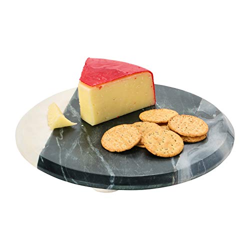 Creative Co-Op Round Marble Cheese, Grey, Black & White Cutting Board, 10"