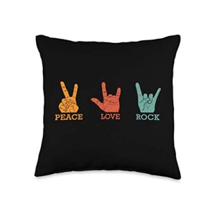 peace love rock and roll throw pillow peace love rock vintage decorative gift for concert band throw pillow, 16x16, multicolor