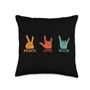 Peace Love Rock And Roll Throw Pillow Peace Love Rock Vintage Decorative Gift for Concert Band Throw Pillow, 16x16, Multicolor