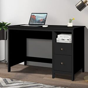 vikiullf writing desk with storage cabinet - 47.2” black modern wood home office computer desk with 2 file drawers & open shelf study table for teens