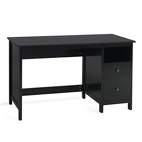 Vikiullf Writing Desk with Storage Cabinet - 47.2” Black Modern Wood ...