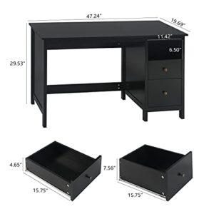 Vikiullf Writing Desk with Storage Cabinet - 47.2” Black Modern Wood Home Office Computer Desk with 2 File Drawers & Open Shelf Study Table for Teens