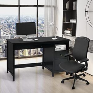 Vikiullf Writing Desk with Storage Cabinet - 47.2” Black Modern Wood Home Office Computer Desk with 2 File Drawers & Open Shelf Study Table for Teens