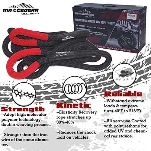 Innocedear 1"×30ft Recovery & Tow Rope Strap,Kinetic Energy Rope,Offroad Power Stretch Snatch Rope,Heavy-Duty Vehicle Recovery Rope,for Jeep car Truck ATV UTV SUV