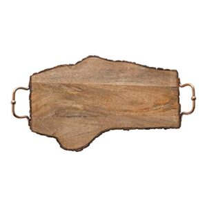 creative co-op mango live edge wood slab serving tray with copper finish handles cutting board, 24" x 12.5", natural