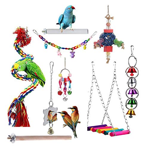 Bird Toys Parrot Toys - 9Pcs Parrot Swing Chewing Toys Cockatiels, Macaws, Parrots, Love Birds, Finches Parakeet Toys Bird Cage Accessories