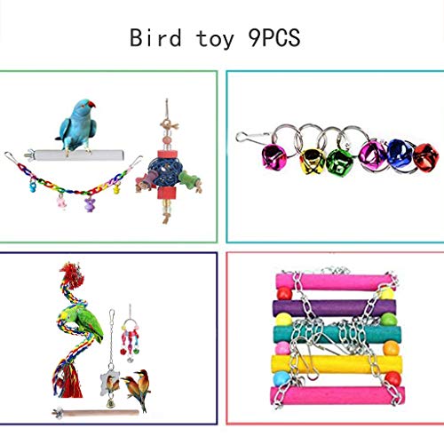 Bird Toys Parrot Toys - 9Pcs Parrot Swing Chewing Toys Cockatiels, Macaws, Parrots, Love Birds, Finches Parakeet Toys Bird Cage Accessories