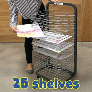 READY 2 LEARN Art Drying Rack - Sturdy Art Organizer for Paintings and Drawings - 25 Shelves - Steel - 4 Casters - 2 Locking Wheels - 37.75"H x 17.75"W