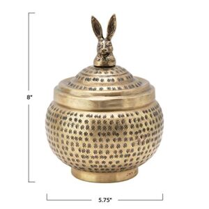 Creative Co-Op Hammered Metal Container with Rabbit Finial, Brass Finish Storage Box