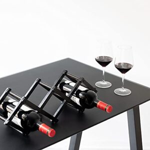 Navaris Bamboo Wine Rack - Foldable Free Standing Wine Rack - Small Wooden Wine Stand for Organizing and Storing Bottles - 5 Slot - Black