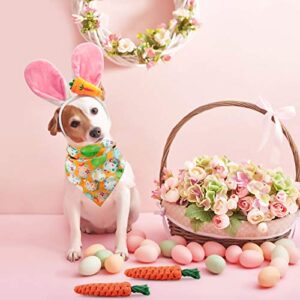 Dorakitten Dog Easter Costumes - Adorable Bunny Ears Headband Cute Dog Bandana Funny Carrot Shape Rope Teeth Cleaning Dog Chew Toys Gifts for Pet Puppy 4 PCS