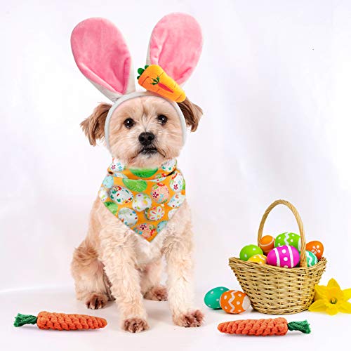 Dorakitten Dog Easter Costumes - Adorable Bunny Ears Headband Cute Dog Bandana Funny Carrot Shape Rope Teeth Cleaning Dog Chew Toys Gifts for Pet Puppy 4 PCS