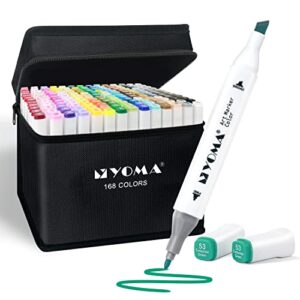 y yoma 168 colors alcohol markers dual tip markers art markers set, unique colors (1 marker case) alcohol-based ink, fine & chisel, white penholder