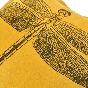 Creative Co-Op Cotton Velvet Printed Dragonfly, Mustard Color Pillow, Gold