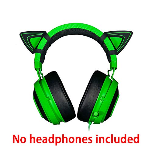 HUYUN Silicone Cat Kitty Ears Lovely Attachable Accessory Compatible for Razer Kraken 2019, Kraken TE Headsets (Green)