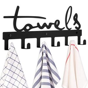 goutoports bathroom towel rack wall mount towel holder kitchen metal holder rack 6 hooks hot tub accessories rustproof and waterproof (black)