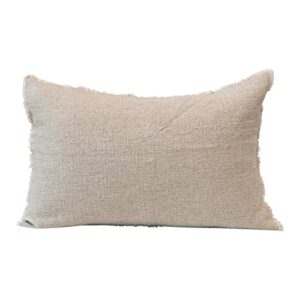 creative co-op linen blend lumbar frayed edges, natural pillow