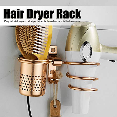 Estink Hair Dryer Holder, Space Aluminum Wall Mounted Hair Dryer Rack Spiral Hair Care Tools Hanging Hair Blow Dryer Rack Organizer for Home Hotel Bathroom, 5kg/11.02lb Load-Bearing