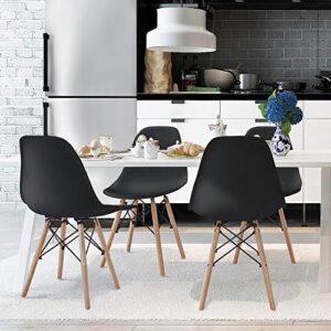 Topeakmart Dining Chairs Modern Design Chairs with Beech Wood Legs Mid Century Style for Kitchen Bedroom Living Room, Black, 4pcs