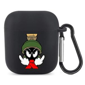 ju chen marvin martian dark pattern 2021 case for airpod compatiable with airpods 2&1 silica gel shell cover fashion pattern design drop proof with keychain durable shockproof case, 1.92.21in, black