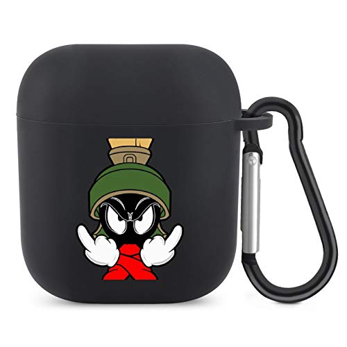 ju chen Marvin Martian Dark Pattern 2021 Case for Airpod Compatiable with AirPods 2&1 Silica Gel Shell Cover Fashion Pattern Design Drop Proof with Keychain Durable Shockproof Case, 1.92.21in, Black