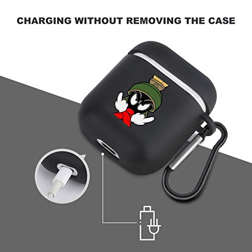 ju chen Marvin Martian Dark Pattern 2021 Case for Airpod Compatiable with AirPods 2&1 Silica Gel Shell Cover Fashion Pattern Design Drop Proof with Keychain Durable Shockproof Case, 1.92.21in, Black