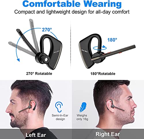 New bee Bluetooth Headset V5.2 Wireless Bluetooth Earpiece 24Hrs Talktime CVC8.0 Dual Mic Noise Cancelling for iPhone/Android/Driver/Business/Office