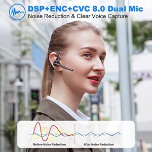 New bee Bluetooth Headset V5.2 Wireless Bluetooth Earpiece 24Hrs Talktime CVC8.0 Dual Mic Noise Cancelling for iPhone/Android/Driver/Business/Office