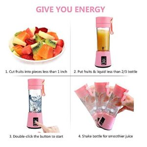 Aizbao Portable Blender, 380ml Six Blades 3D Juice cup, Small Fruit Mixer, Personal Mixer Fruit Rechargeable with USB, Mini Blender for Milk Shakes, Smoothie, Fruit Juice (Pink)