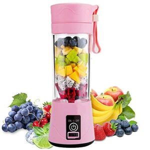 aizbao portable blender, 380ml six blades 3d juice cup, small fruit mixer, personal mixer fruit rechargeable with usb, mini blender for milk shakes, smoothie, fruit juice (pink)