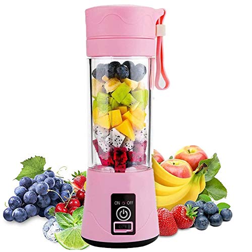 Aizbao Portable Blender, 380ml Six Blades 3D Juice cup, Small Fruit Mixer, Personal Mixer Fruit Rechargeable with USB, Mini Blender for Milk Shakes, Smoothie, Fruit Juice (Pink)