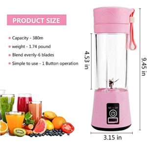 Aizbao Portable Blender, 380ml Six Blades 3D Juice cup, Small Fruit Mixer, Personal Mixer Fruit Rechargeable with USB, Mini Blender for Milk Shakes, Smoothie, Fruit Juice (Pink)