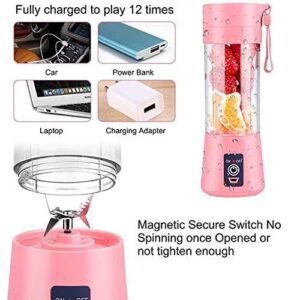 Aizbao Portable Blender, 380ml Six Blades 3D Juice cup, Small Fruit Mixer, Personal Mixer Fruit Rechargeable with USB, Mini Blender for Milk Shakes, Smoothie, Fruit Juice (Pink)